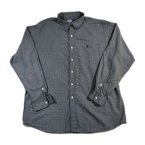 Polo Ralph Lauren Mens XL Plaid Long Sleeve Logo Lowell Sport Gray/Blue Cotton
